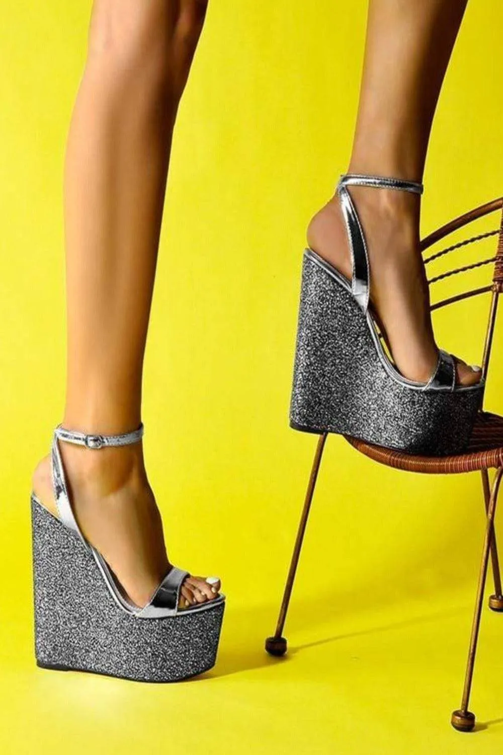 Wedge High Heel Metallic Platform Sandals