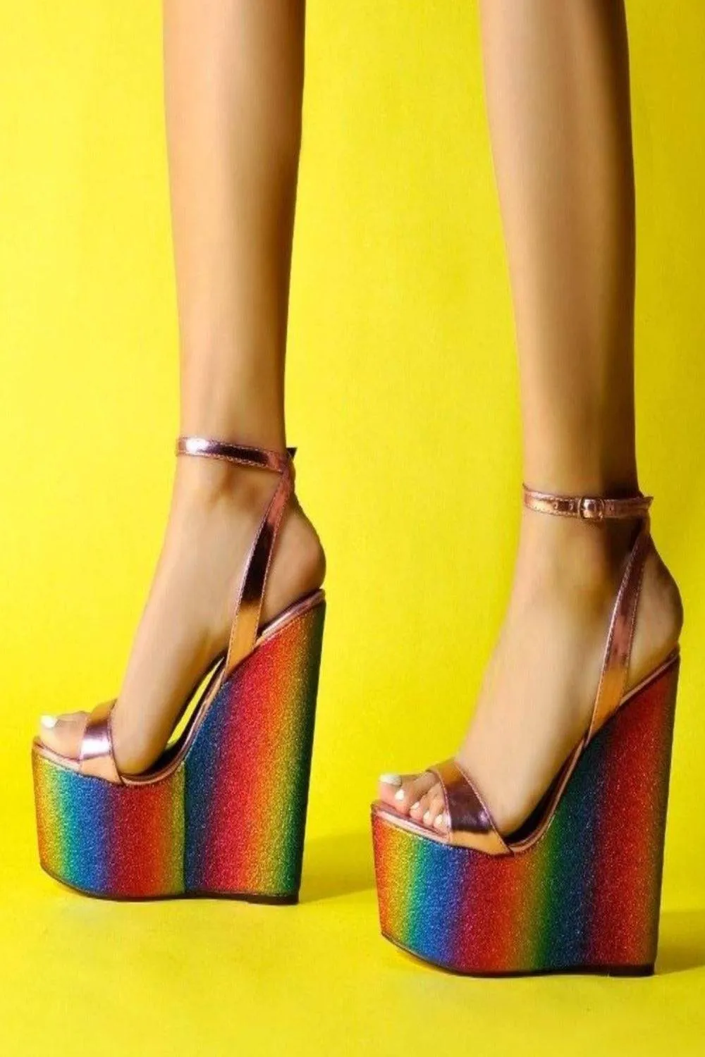 Wedge High Heel Metallic Platform Sandals