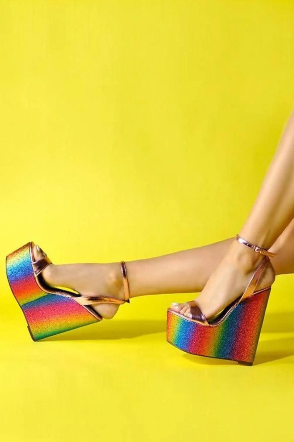 Wedge High Heel Metallic Platform Sandals