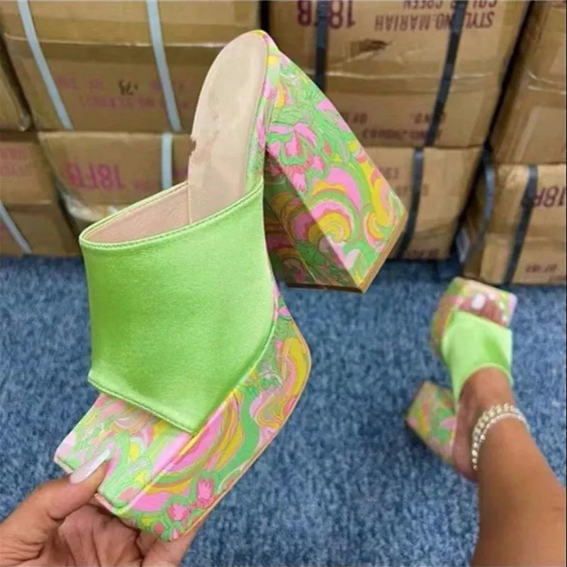 Wjczt Chunky Platform High Heels Sandals Women 2023 Summer Thick Heeled Beach Slippers Woman Plus Size 43 Outdoor Slides Flip Flops