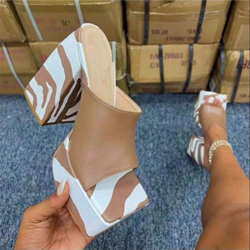 Wjczt Chunky Platform High Heels Sandals Women 2023 Summer Thick Heeled Beach Slippers Woman Plus Size 43 Outdoor Slides Flip Flops