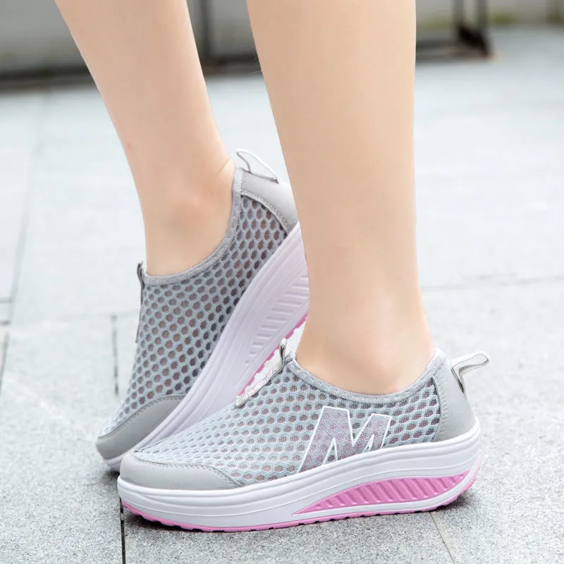 Women Sneakers Comfort Slip On Wedges Shoes Breathable Mesh Platform Walking Shoes