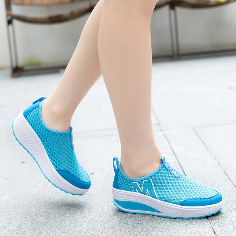 Women Sneakers Comfort Slip On Wedges Shoes Breathable Mesh Platform Walking Shoes