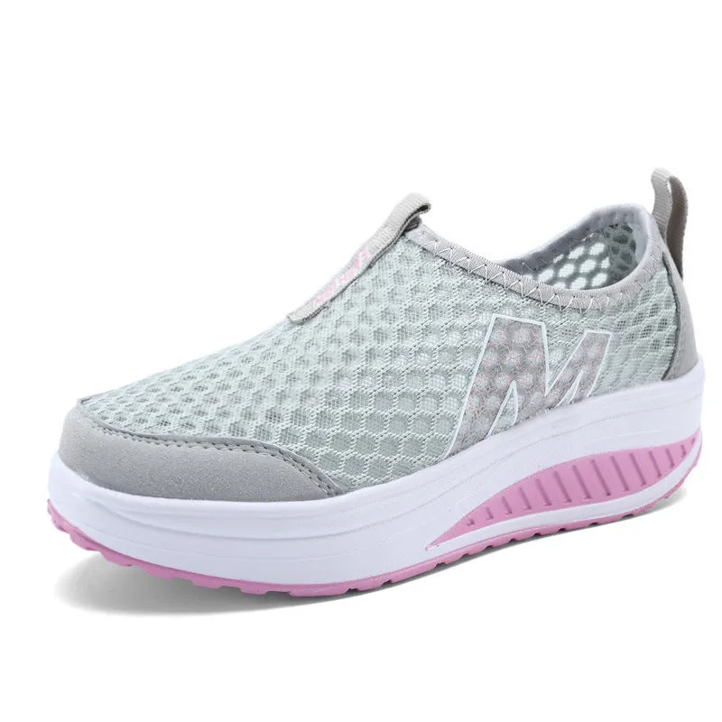 Women Sneakers Comfort Slip On Wedges Shoes Breathable Mesh Platform Walking Shoes