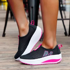 Women Sneakers Comfort Slip On Wedges Shoes Breathable Mesh Platform Walking Shoes