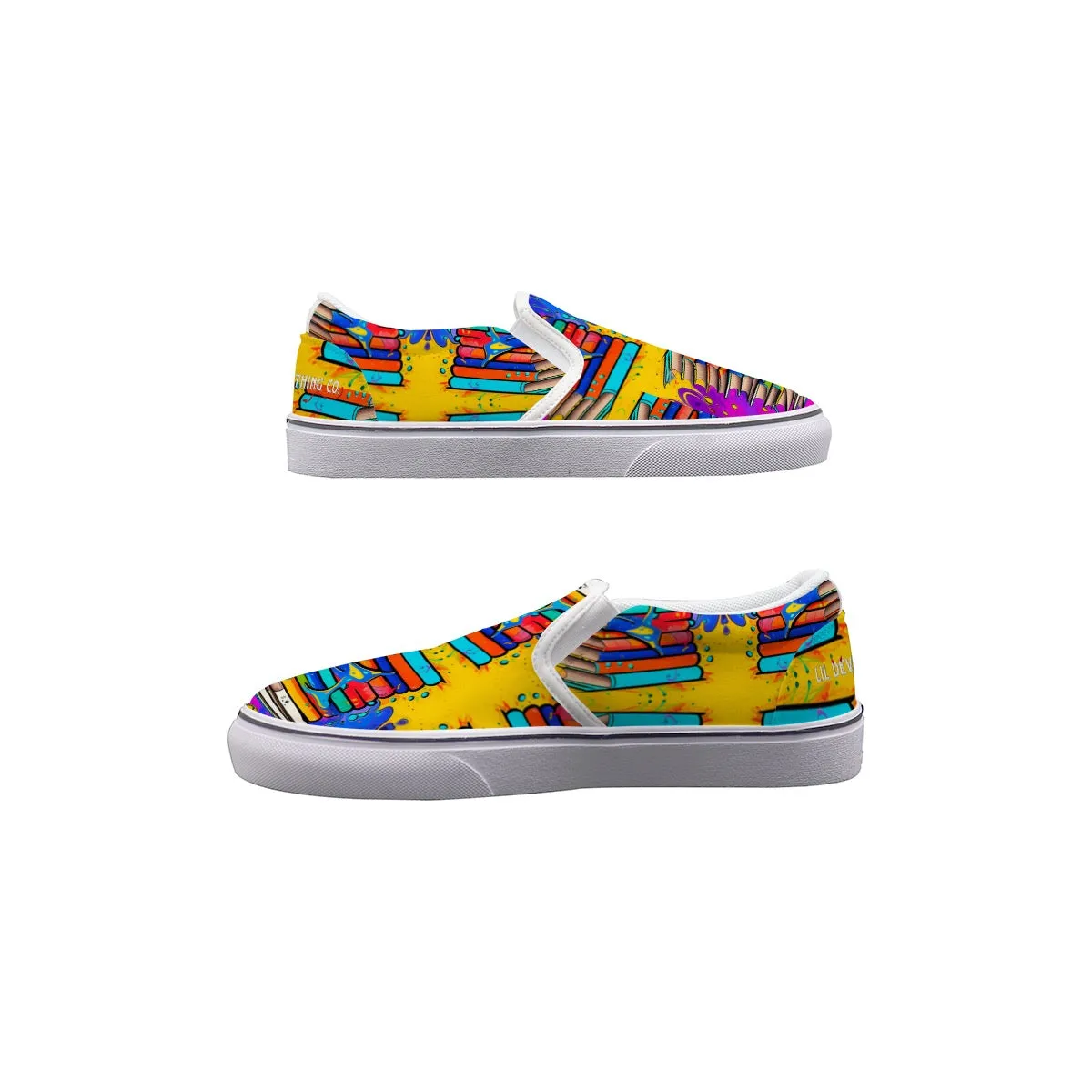 Women's Slip On Sneakers 220 books, theme, print