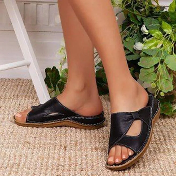 Women's wide slide sandals low wedge comfy outdoor slippers