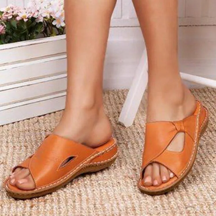 Women's wide slide sandals low wedge comfy outdoor slippers