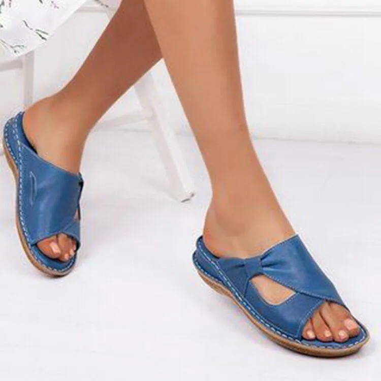 Women's wide slide sandals low wedge comfy outdoor slippers