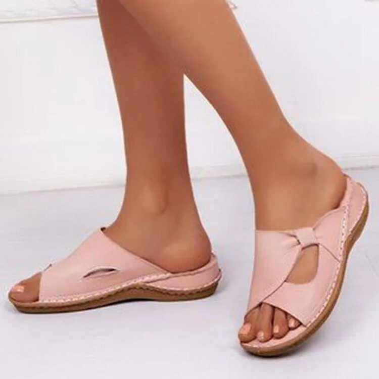 Women's wide slide sandals low wedge comfy outdoor slippers