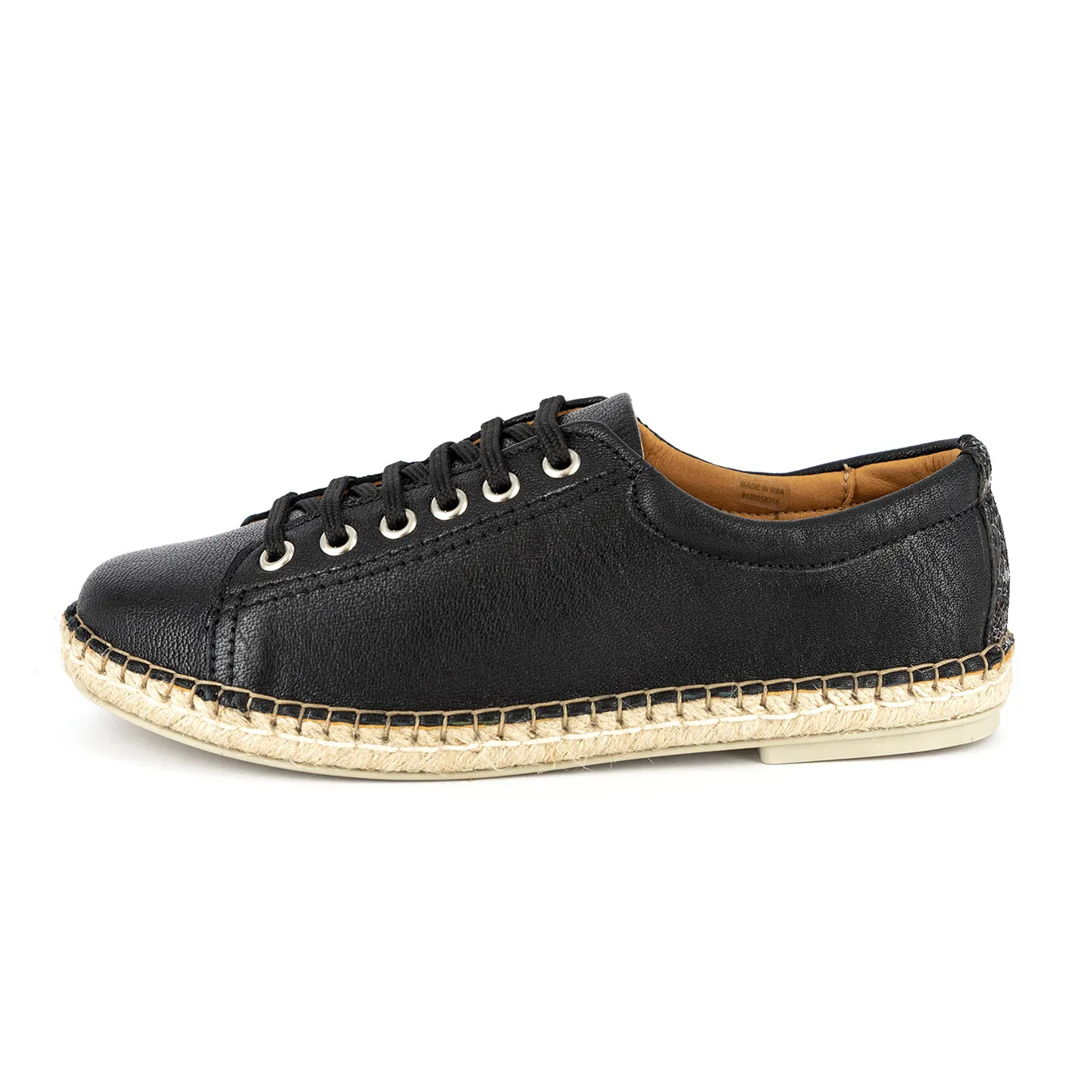 Yebo : Ladies Leather Espadrille Sneaker in Black Cayak & Nero Rockafella