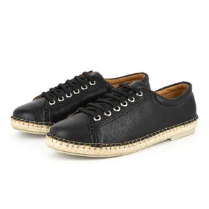 Yebo : Ladies Leather Espadrille Sneaker in Black Cayak & Nero Rockafella