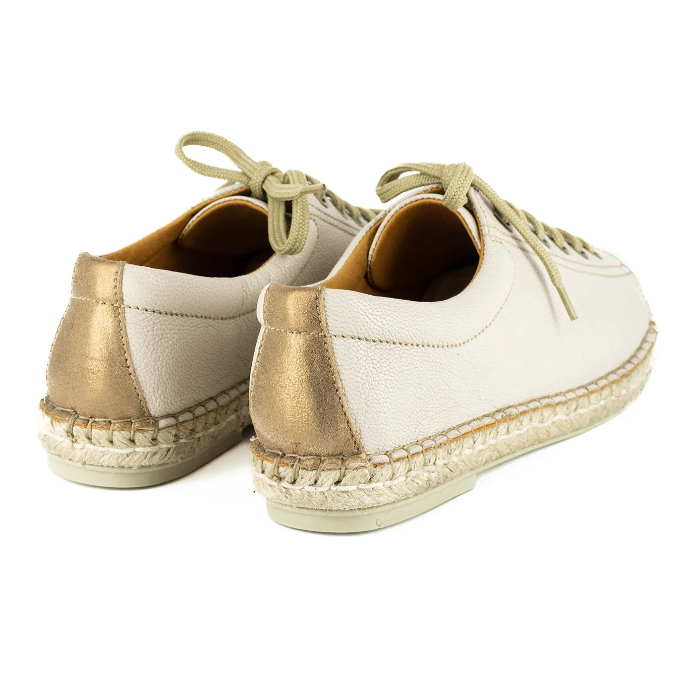 Yebo : Ladies Leather Espadrille Sneaker in Cream Cayak & Beige Spirit