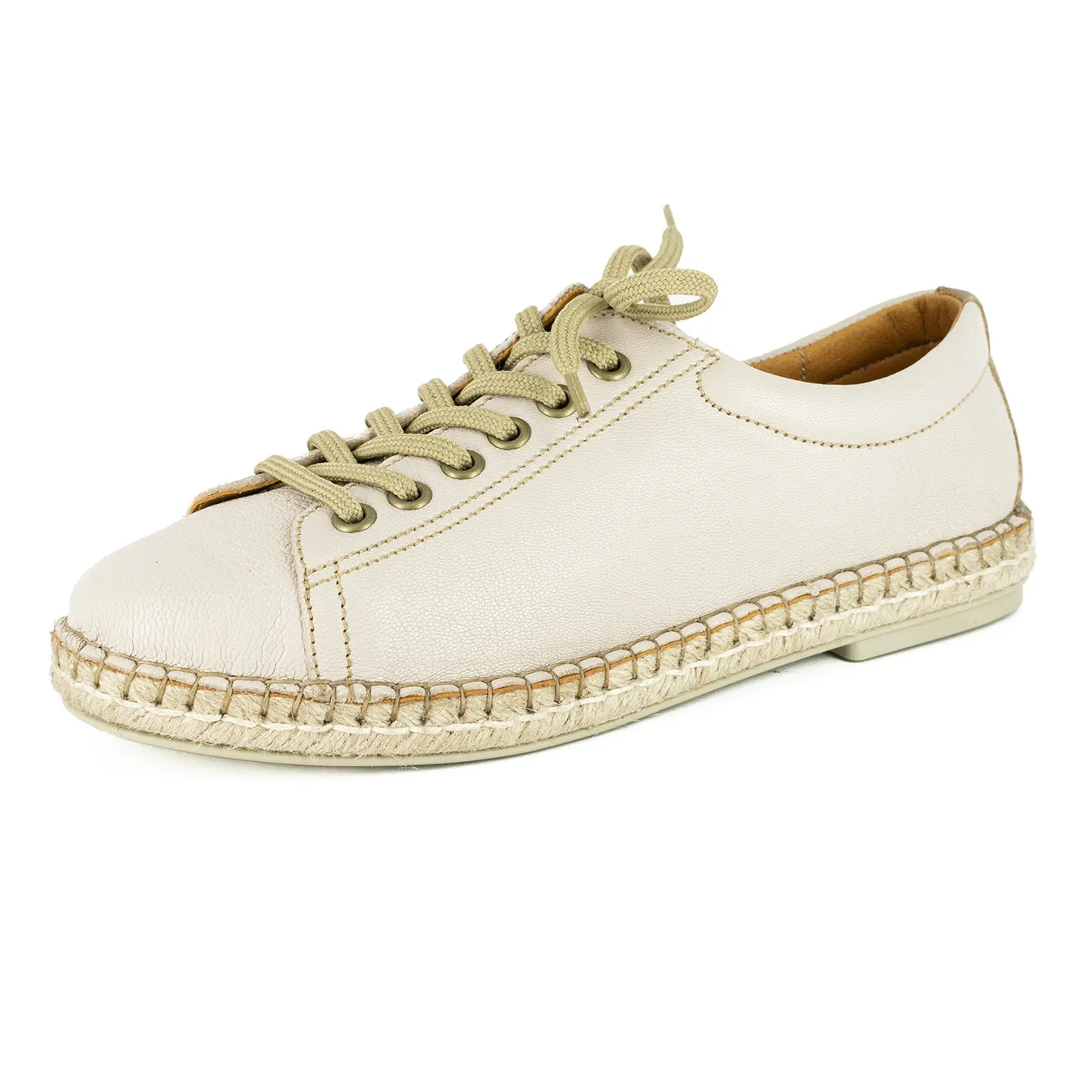 Yebo : Ladies Leather Espadrille Sneaker in Cream Cayak & Beige Spirit