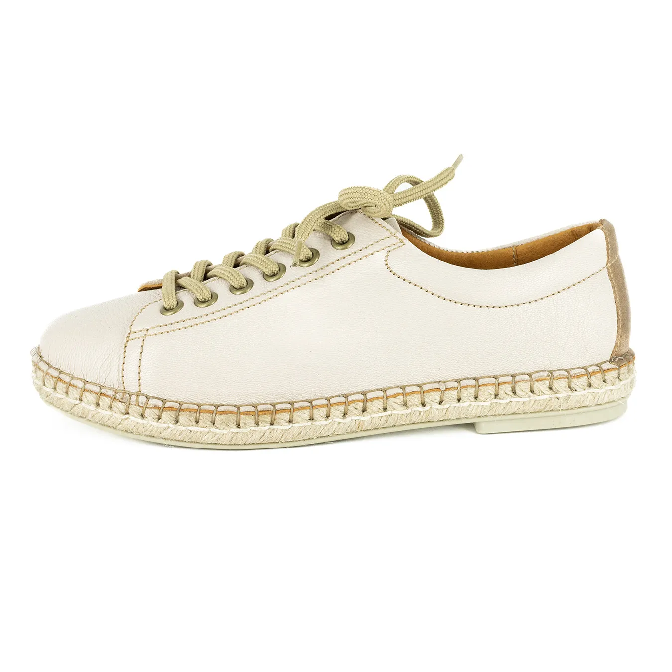 Yebo : Ladies Leather Espadrille Sneaker in Cream Cayak & Beige Spirit