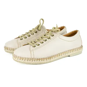 Yebo : Ladies Leather Espadrille Sneaker in Cream Cayak & Beige Spirit