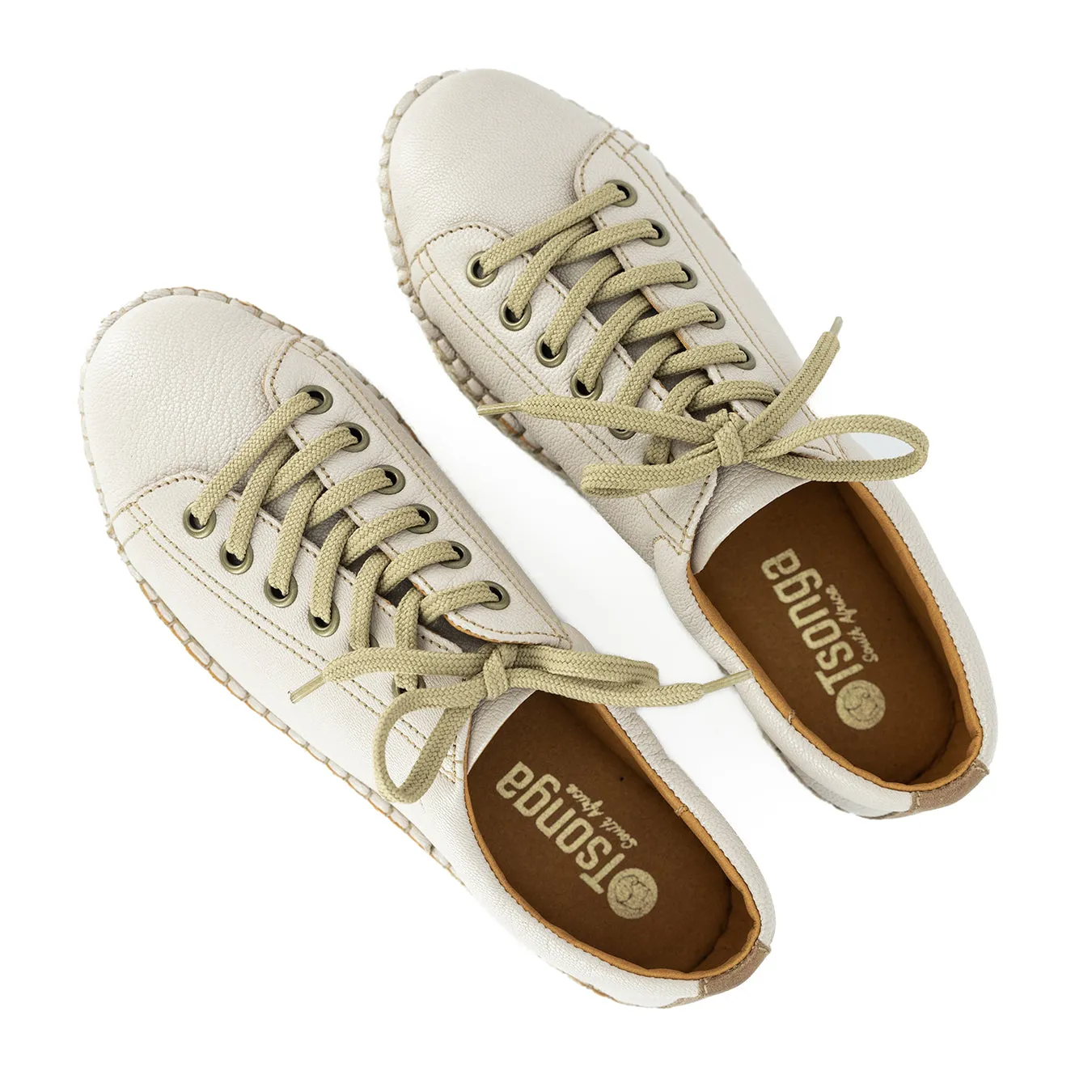 Yebo : Ladies Leather Espadrille Sneaker in Cream Cayak & Beige Spirit